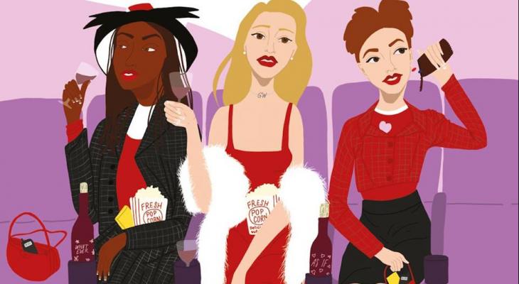Cartoon drawing of the characters from Clueless (1995): Dionne, Cher and Tai