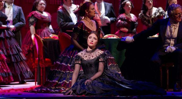 Woman on stage in La Traviata
