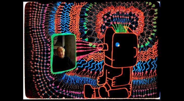 Noam Chomsky and a robot/projector person