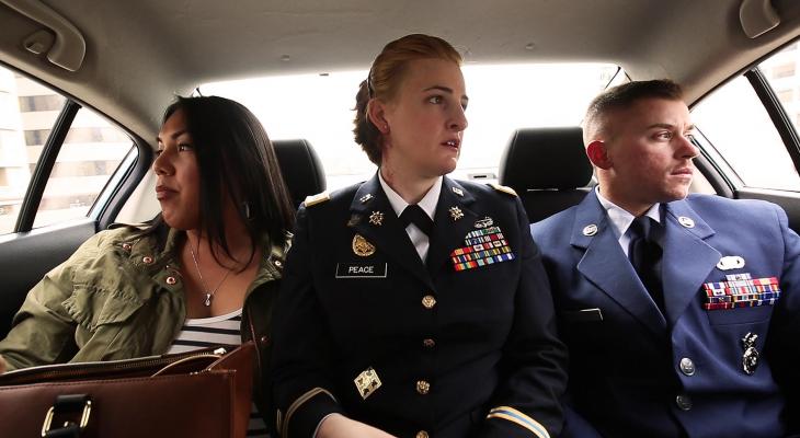 Three film subjects from TransMilitary doc in a car