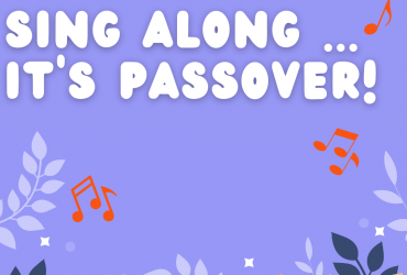 a beautiful purple background with passover themed clip art and the words "sing along: it's passover!" written in big bubble letters above