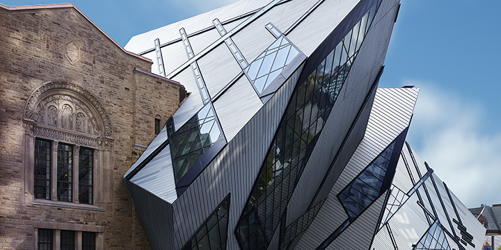 View of exterior ROM Michael Lee-Chin Crystal from Bloor Street.