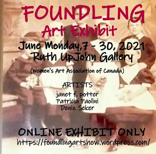 Foundling Art Exhibit poster-portrait of five people sitting