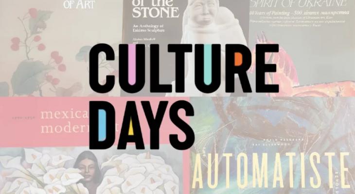 Collage of art book covers - faded, and then CULTURE DAYS logo on the top