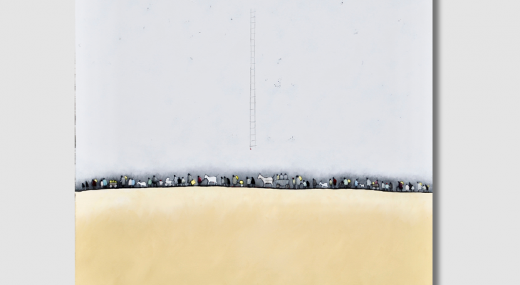 a photo of a piece from the exhibit, along with the words "exodus: by peter barelkowsi" written overtop