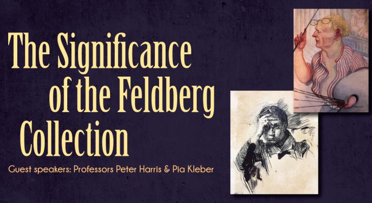 Two paintings on a dark purple background with text: the significance of the feldberg collection.