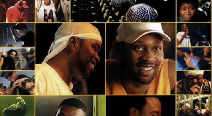 Collage of scenes and performances featured in the film, with rappers Method Man and RZA  featured in the centre. 
