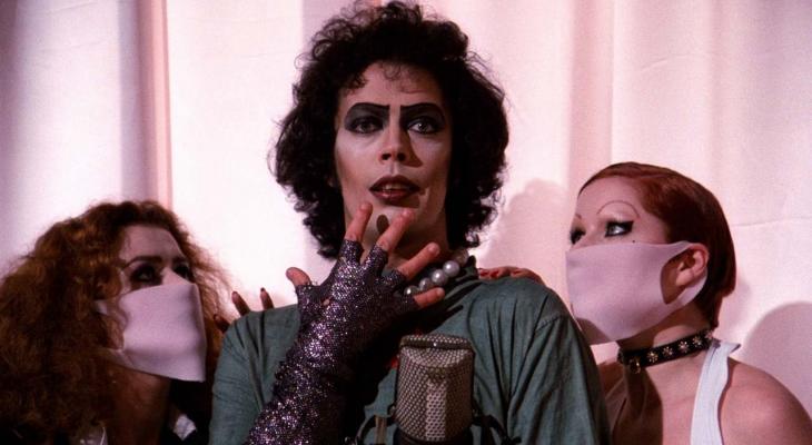 Dr. Frank-N-Furter flanked by Magenta and Columbia.