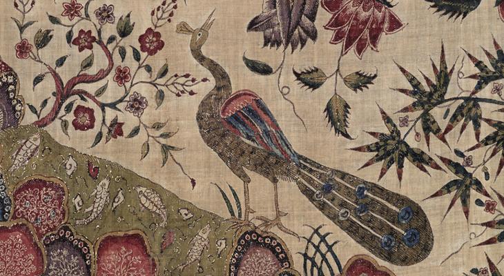 Textile featuring bird and flowers