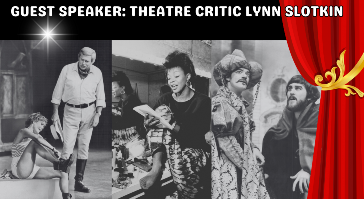 a red theatre curtain pulled back over a collage of black and white theatre images with the title of the program written above the images