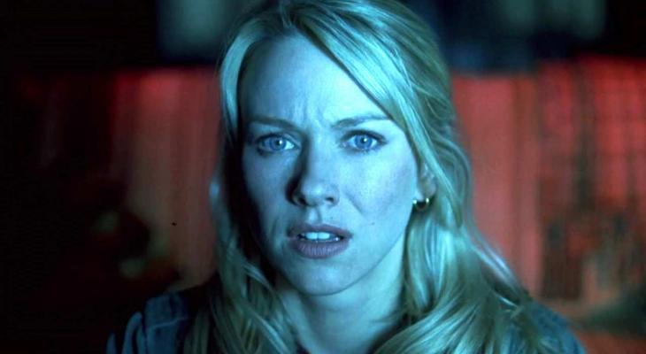 Naomi Watts looking terrified while watching a cursed videotape