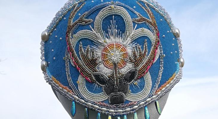 Close-up of a decorated face mask