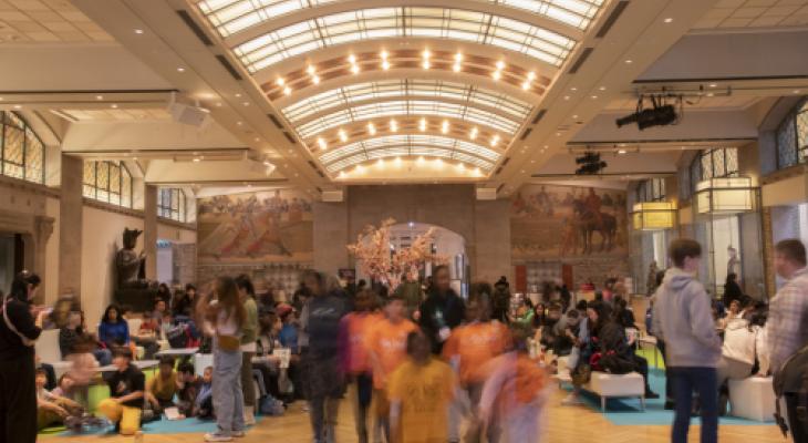 A busy museum hallway