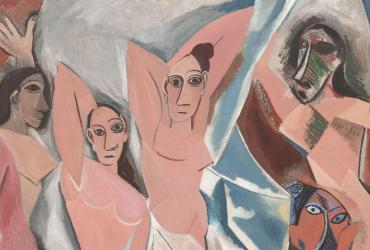 Picasso painting of four figures and a face