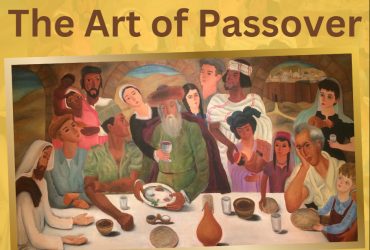 seder table artwork with diverse people around a table