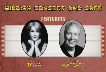 a photo of both performers and their names, along with the words "yiddish concert and cafe" written above them in a font similar in aesthetic to yiddish letters