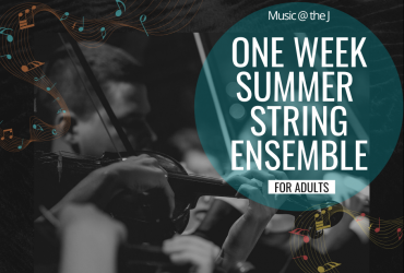 Person playing a violin with text: One week summer string ensemble