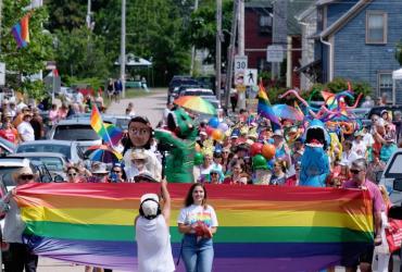 A Pride parade in a small town.